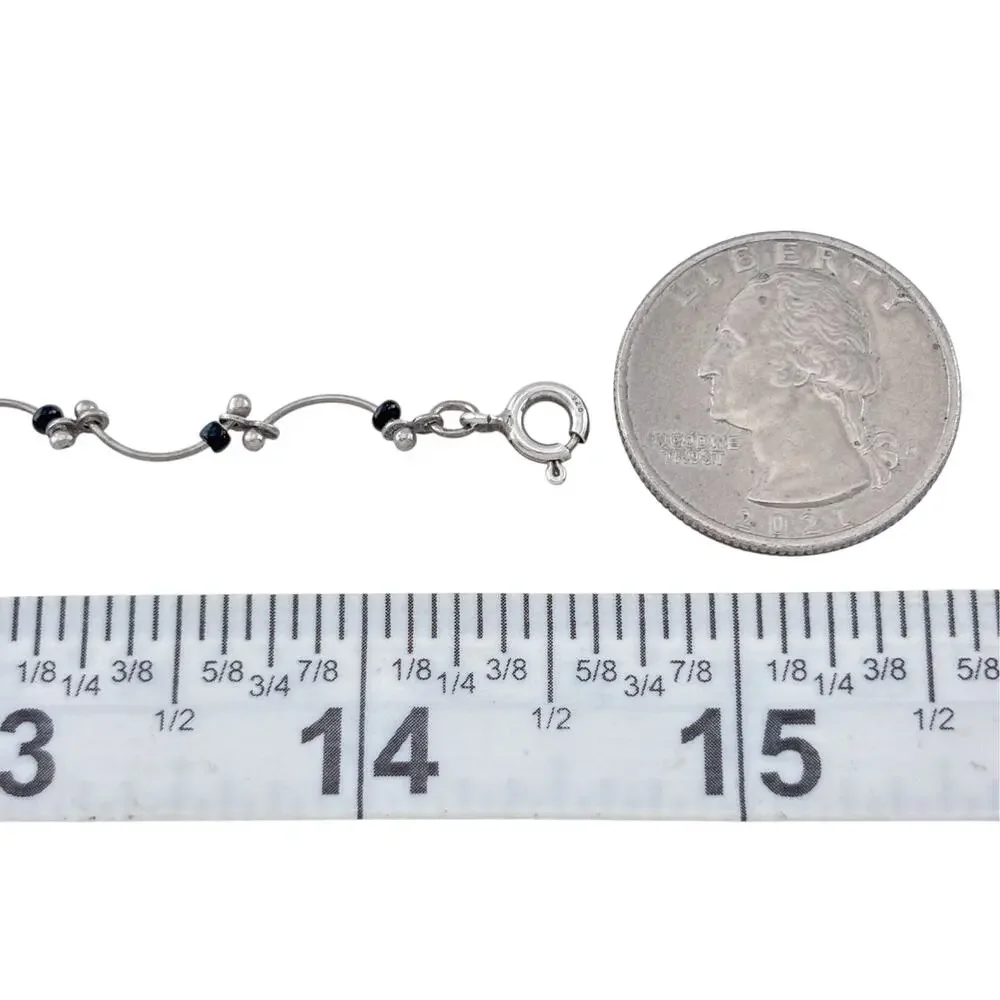Vintage Sterling Silver 925 Onyx Bar Station Necklace 14.5